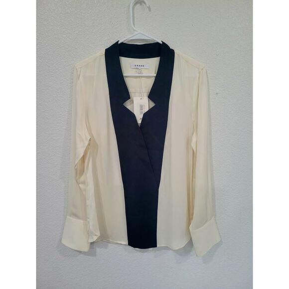 Frame Women's Silk Cream‎ and Black Blouse Top size Medium Nordstrom's NEW #12 - Picture 1 of 5